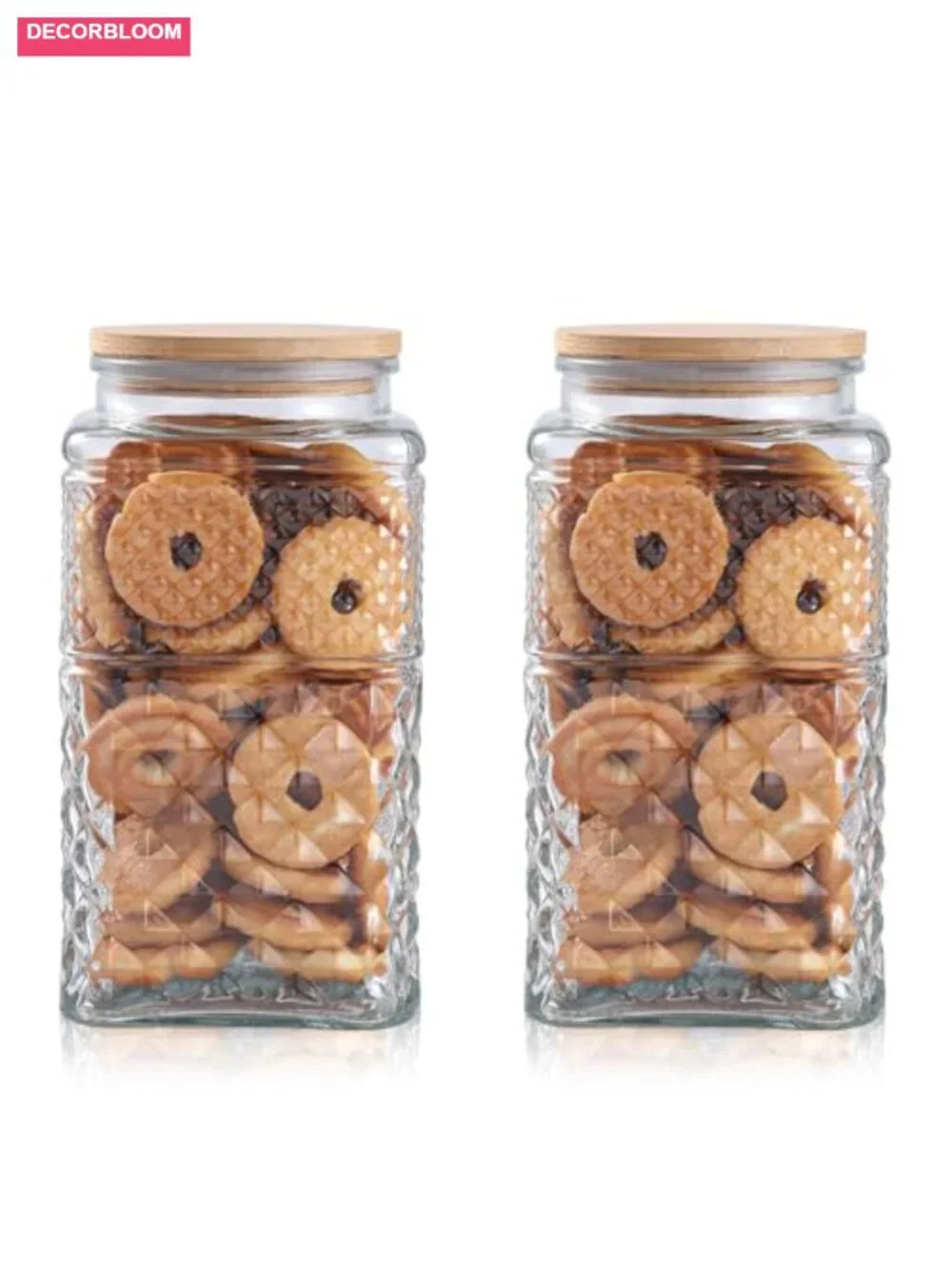 Set of 2 Borosilicate Glass Jars with Airtight Bamboo Lids, 90 oz Each